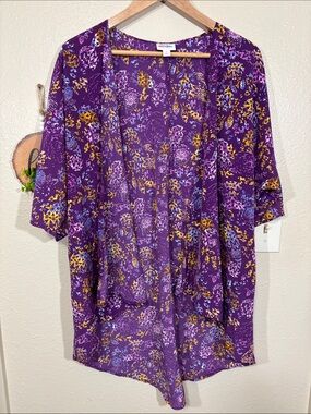 Lularoe Purple Printed Lindsay Kimono Size S NEW